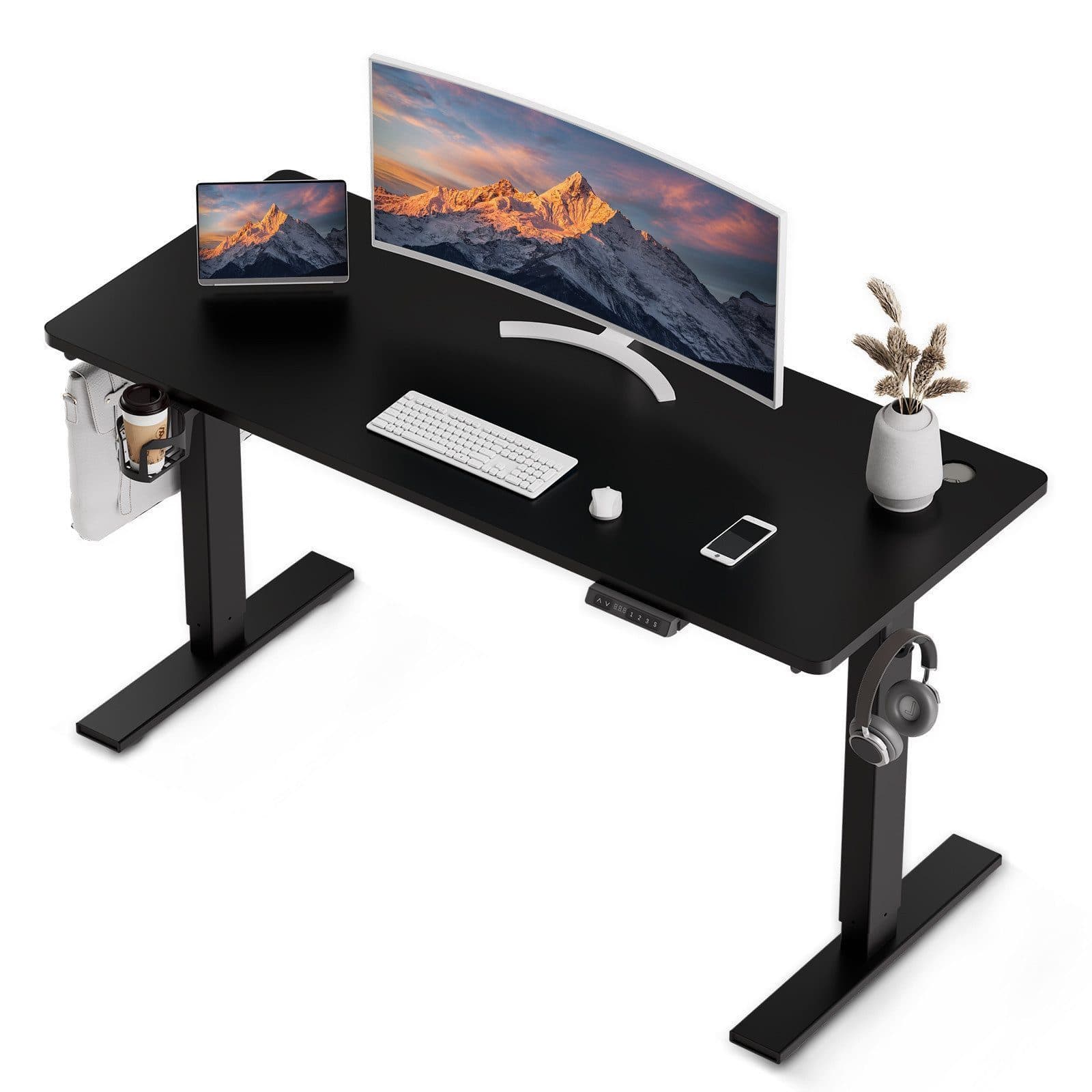 HOMAVO Elektrischer Schreibtisch Höhenverstellbar Schwarz mit Memory und USB