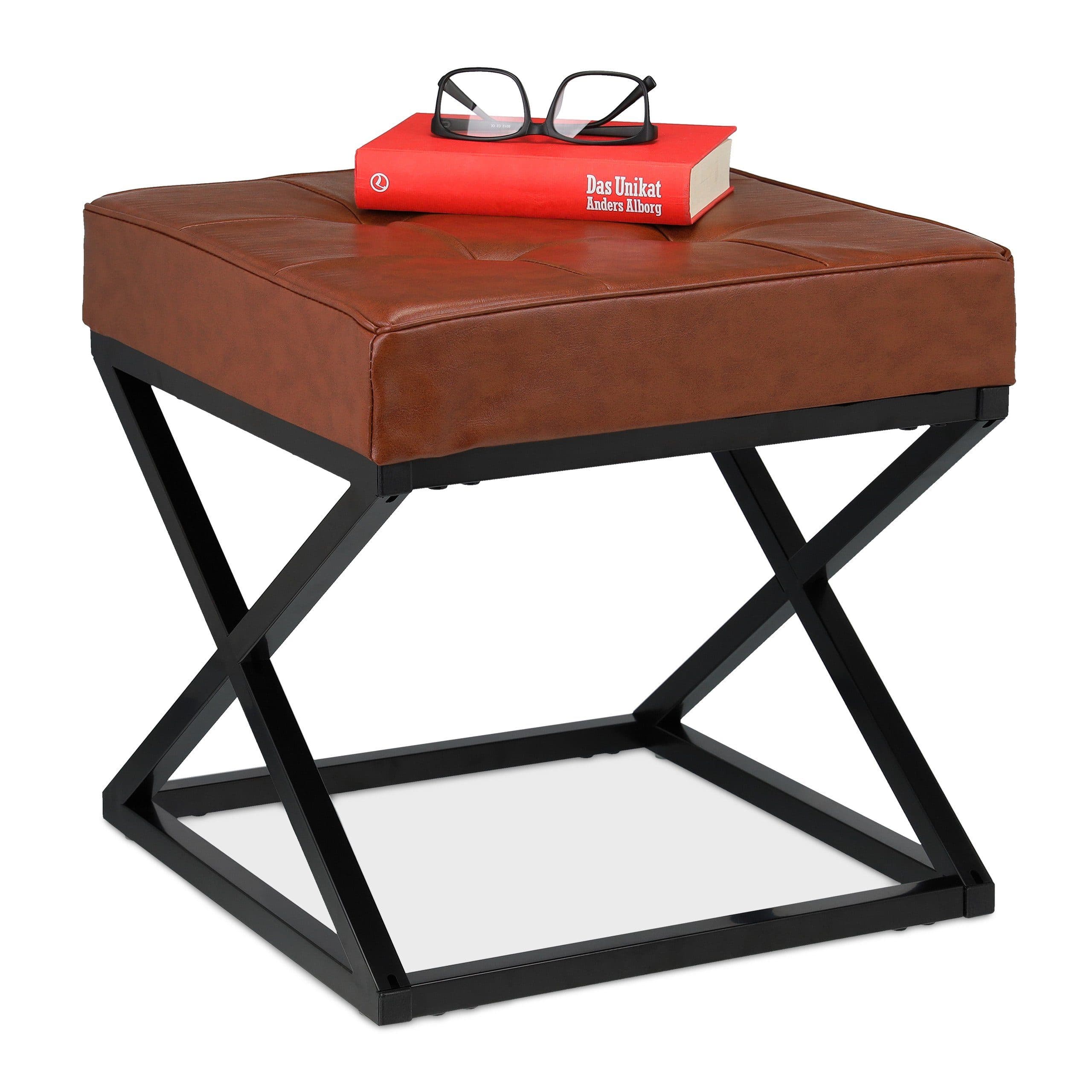 relaxdays Polsterhocker Sitzhocker mit Kunstleder Schwarz Braun - Bild 2