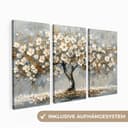 MuchoWow Leinwandbild Set Abstrakter Baum Weiß Gold 3-teilig Bild 2