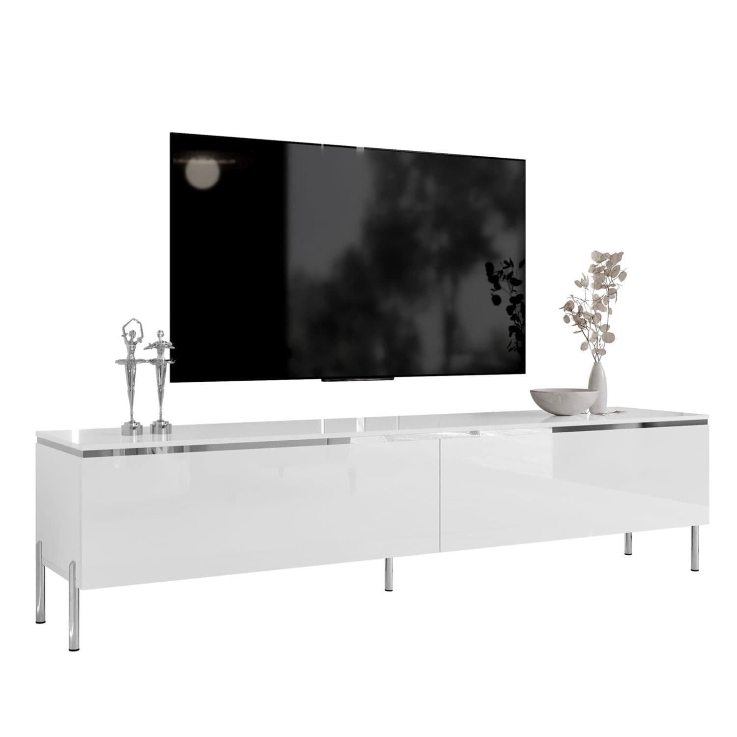 Lookway TV-Schrank AURORA SILVER Weiß Silber Hochglanz LED - Bild 2