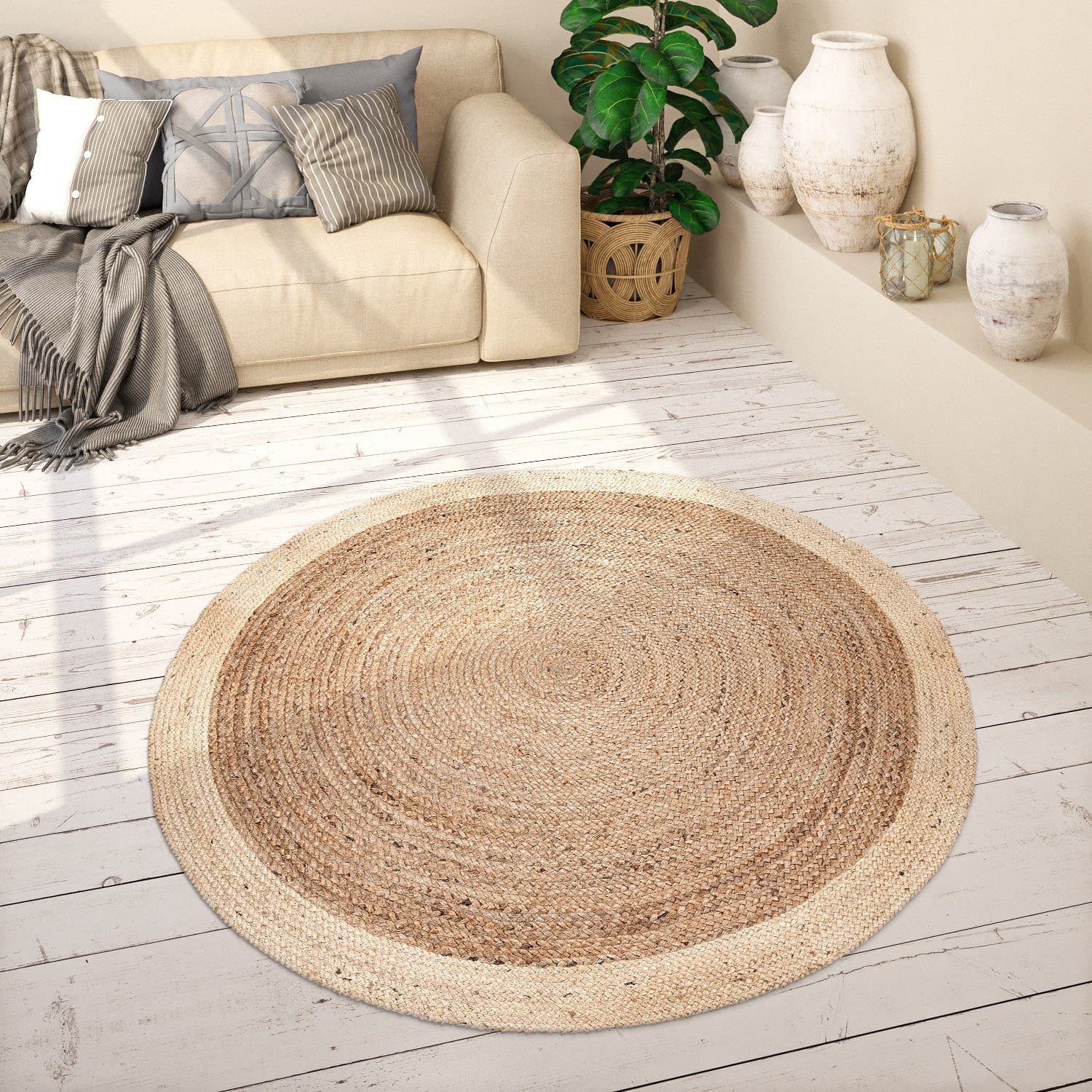 PACO HOME Viborg 594 Jute-Teppich Beige Handgefertigt - Bild 2