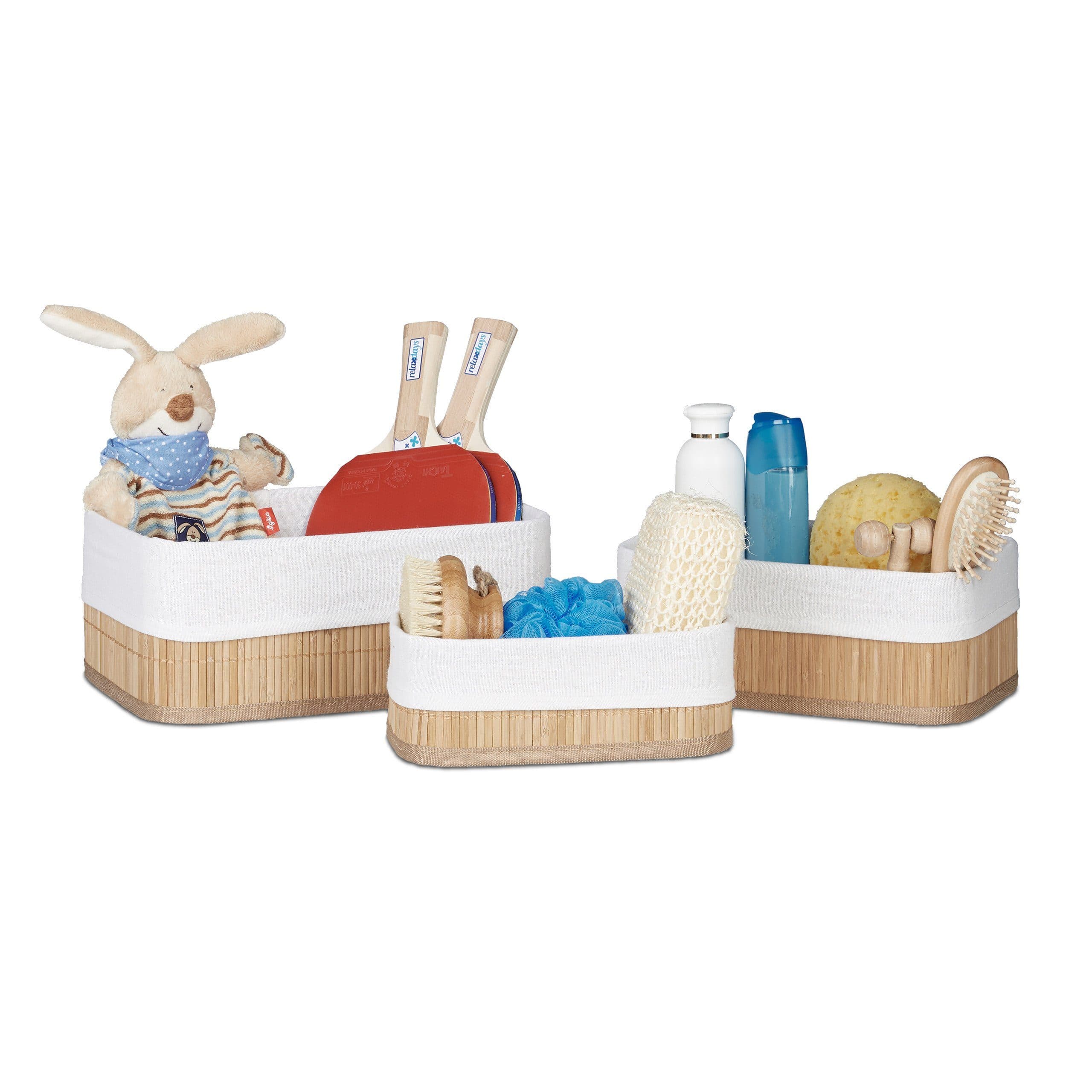 relaxdays Aufbewahrungskorb Bad 3 teiliges Set, Bambus - Bild 2