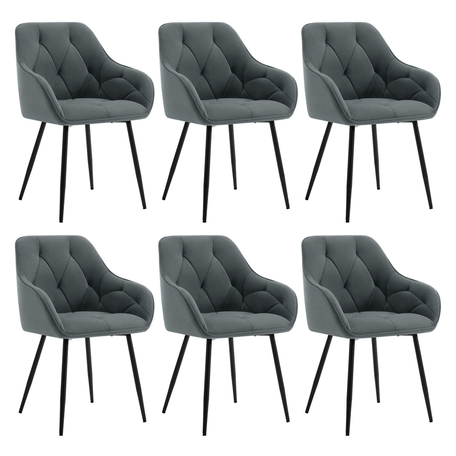 Woltu 4-Fußstuhl Set 6 Stuhl Dunkelgrau Samt Ergonomisch - Bild 2