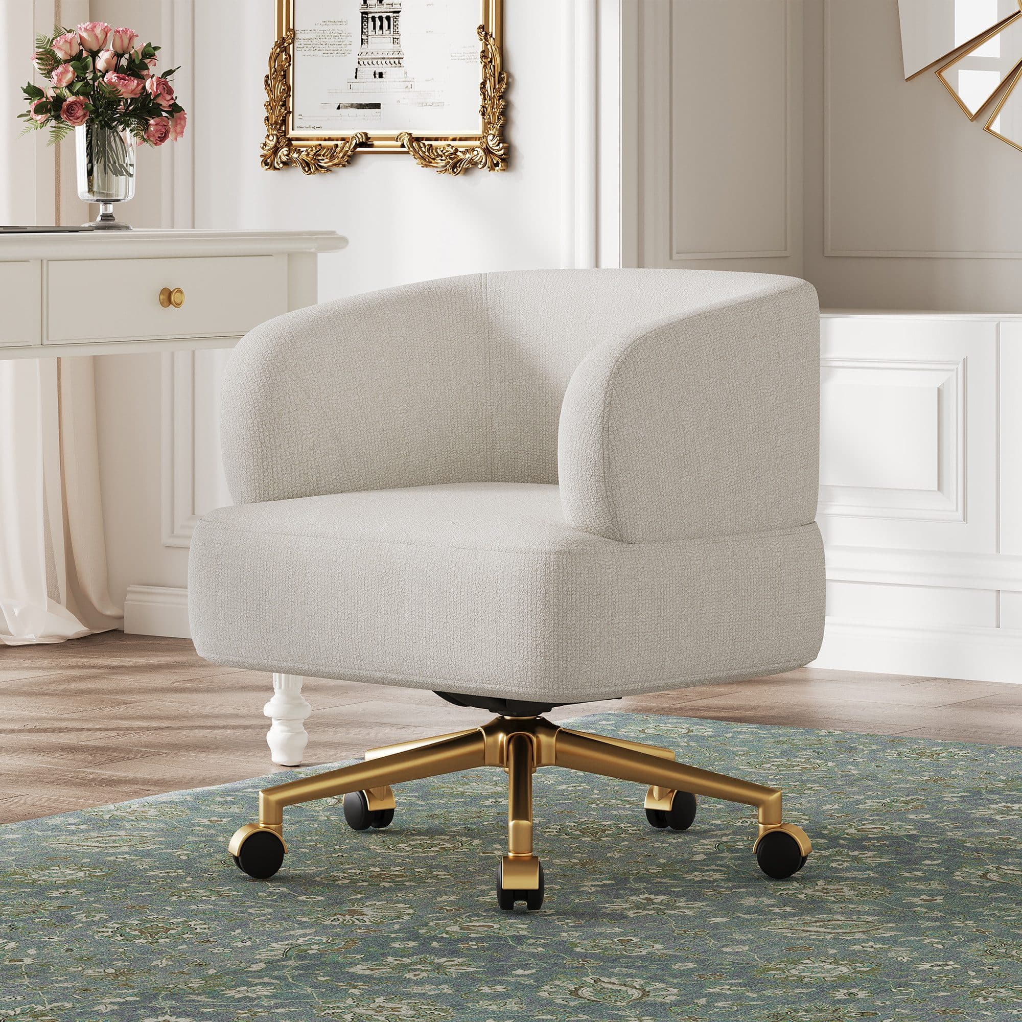 Flieks Drehstuhl mit Rollen, 360° drehbar, Beige - Bild 2