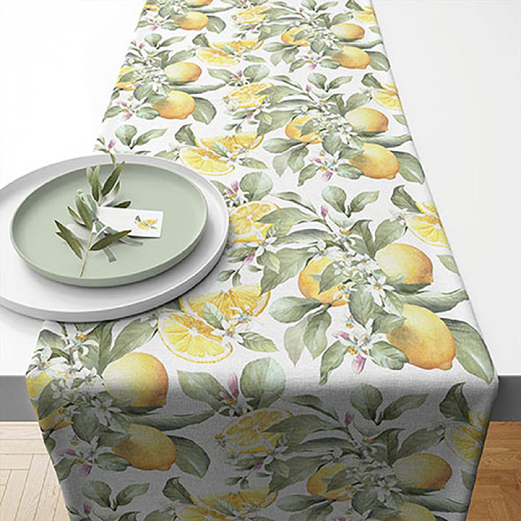 Ambiente Luxury Paper Products Tischläufer Baumwolle 40cm x 1,5m Zitronenmuster Gelb Grün