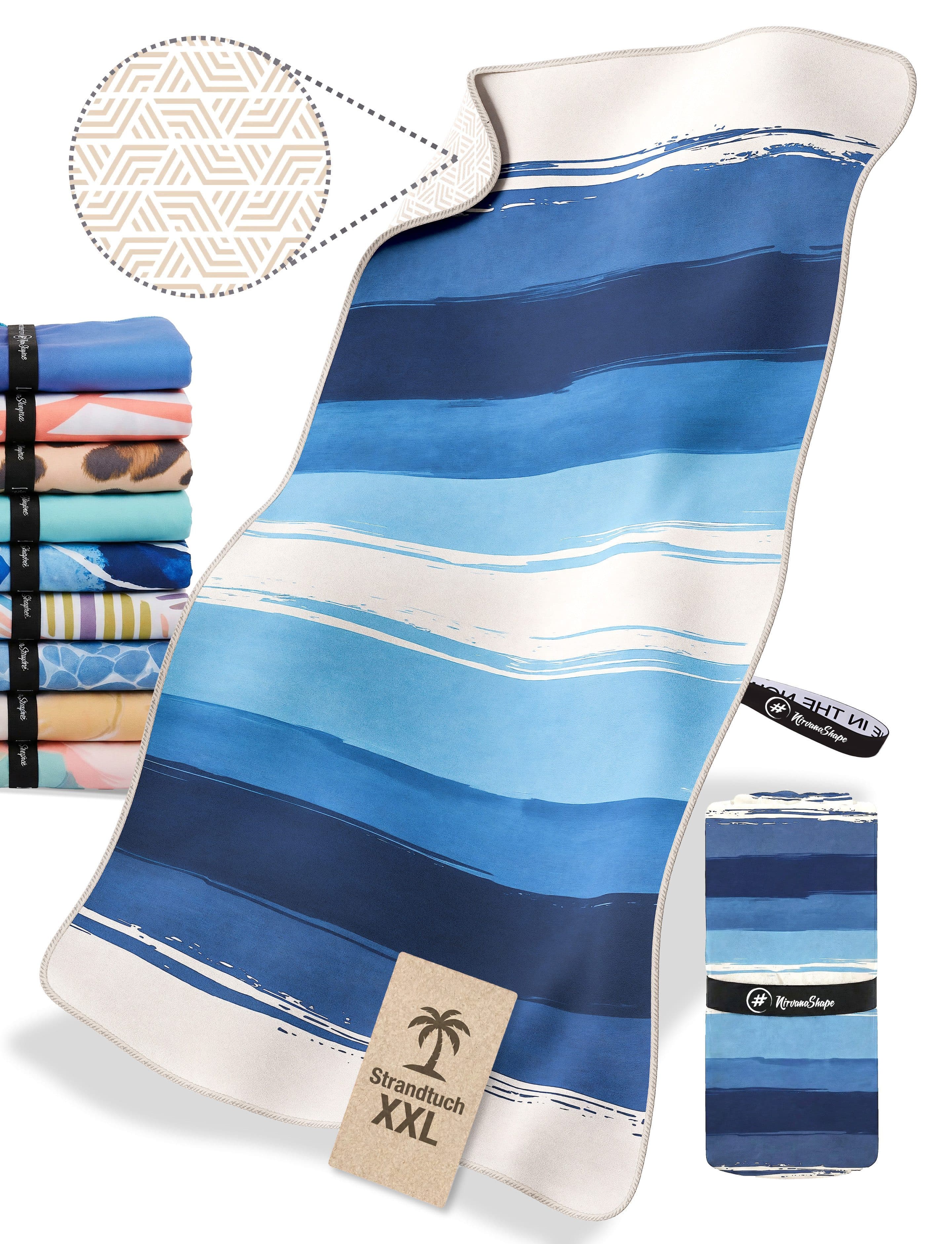 NirvanaShape Strandtuch XXL Mikrofaser Blau mit Gummiband-Schlaufe - Bild 2