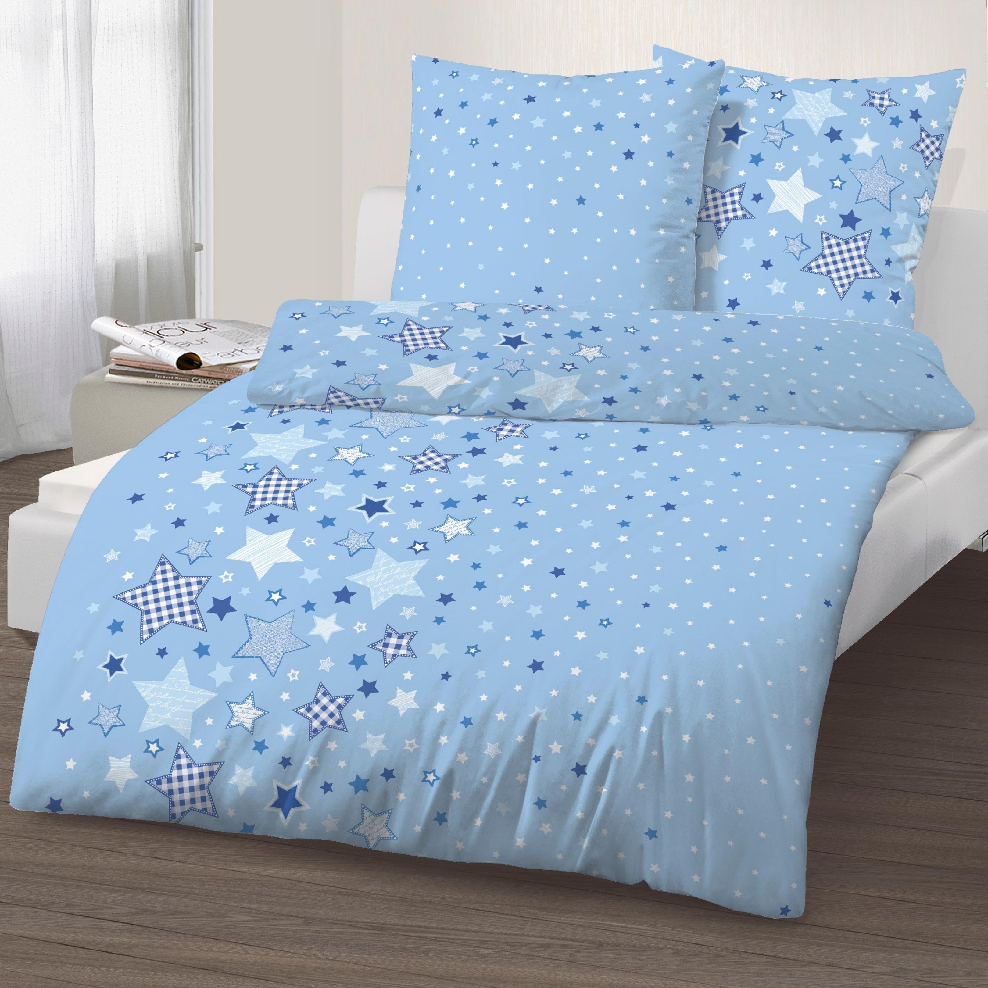 MTOnlinehandel Bettwäsche Sterne Blau 2-teilig 100% Baumwolle