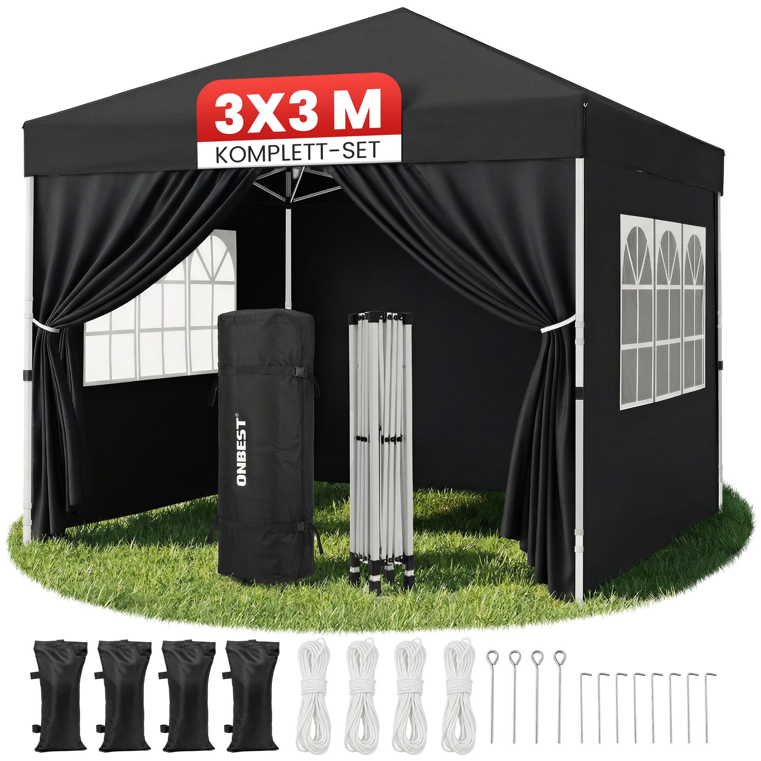 Onbest Faltpavillon 3x3 m Schwarz Pop-Up Partyzelt - Bild 2