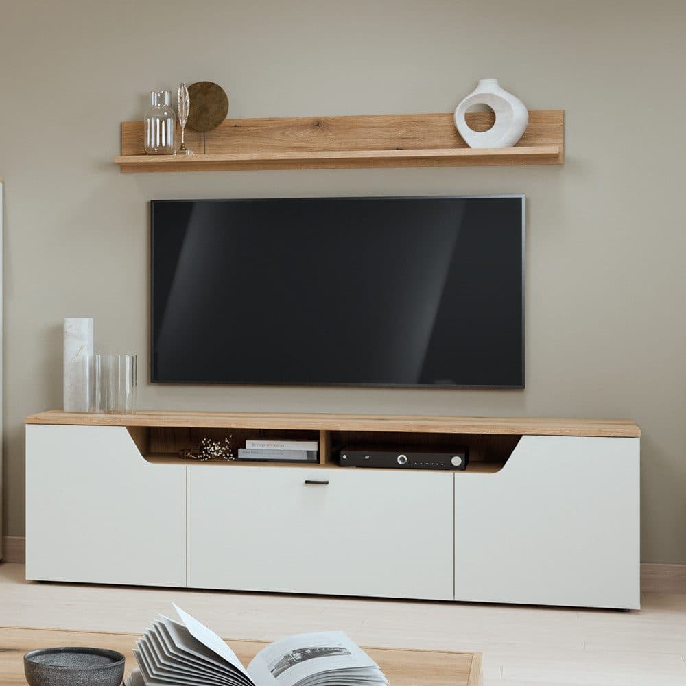 Lomadox Wohnwand CARMONA-129 Kaschmir Eiche Lowboard Wandregal