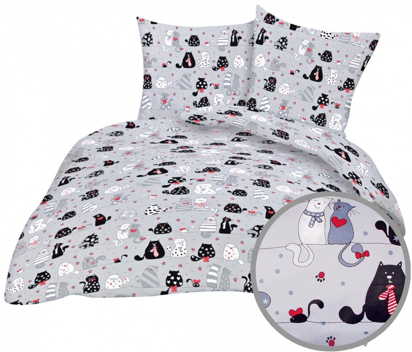 Heubergshop Kinder-Bettwäsche Renforcé Grau Katzen 100% Baumwolle - Bild 2