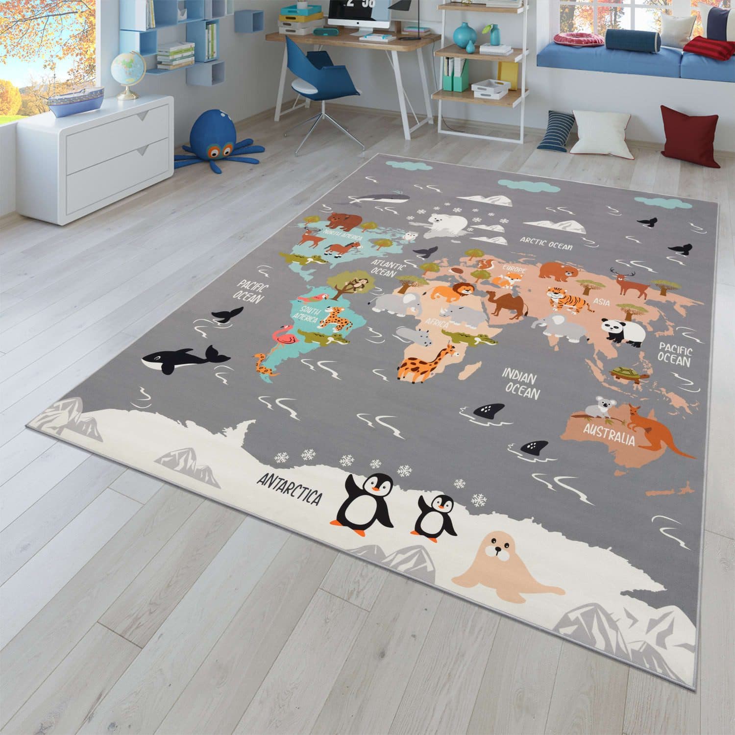 TT Home Kinderzimmer-Teppich Grau Großstadt-Motiv Rutschfest - Bild 2