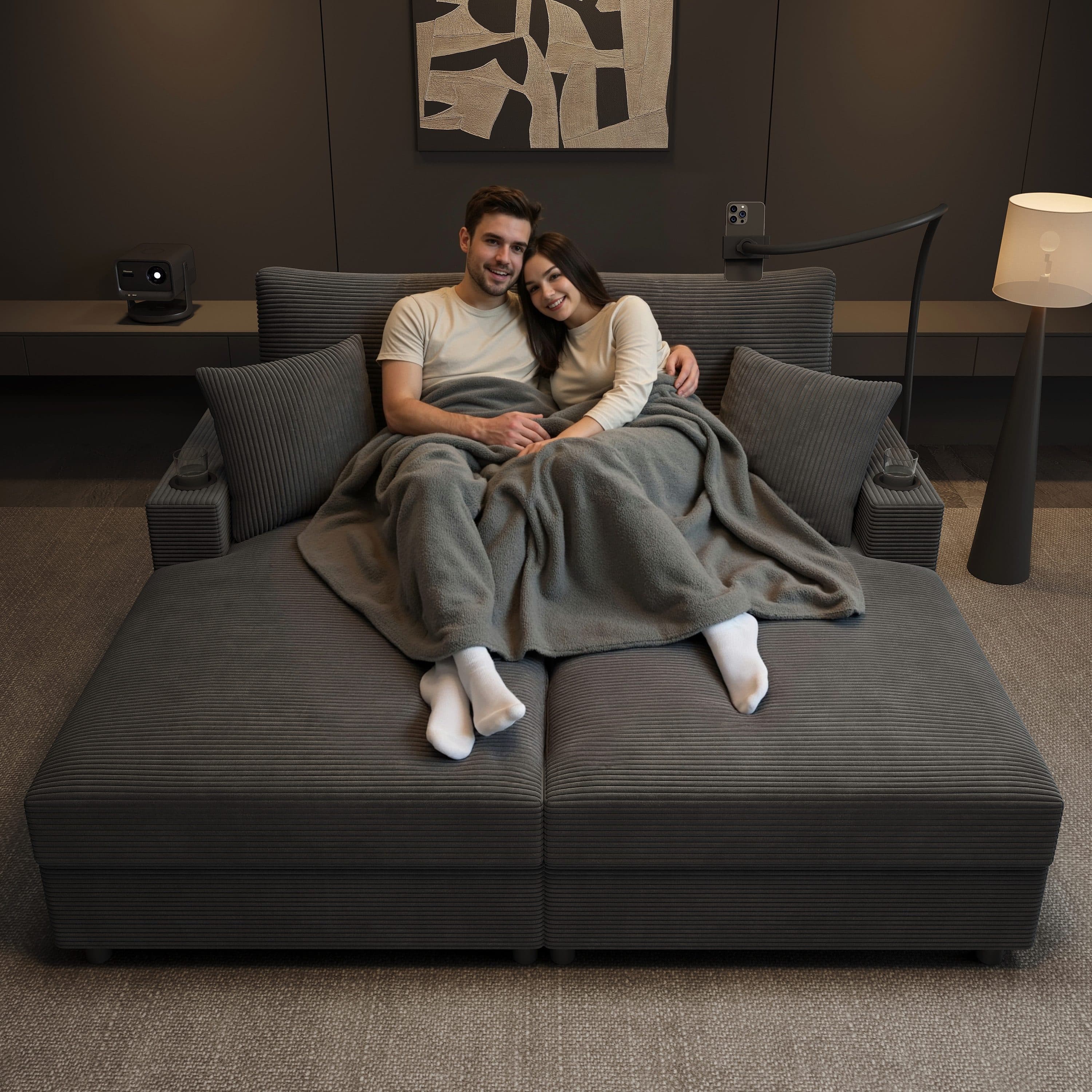 Merax XXL-Doppelschlafsofa mit USB-Anschluss und 360°-Handyhalterung - Bild 2