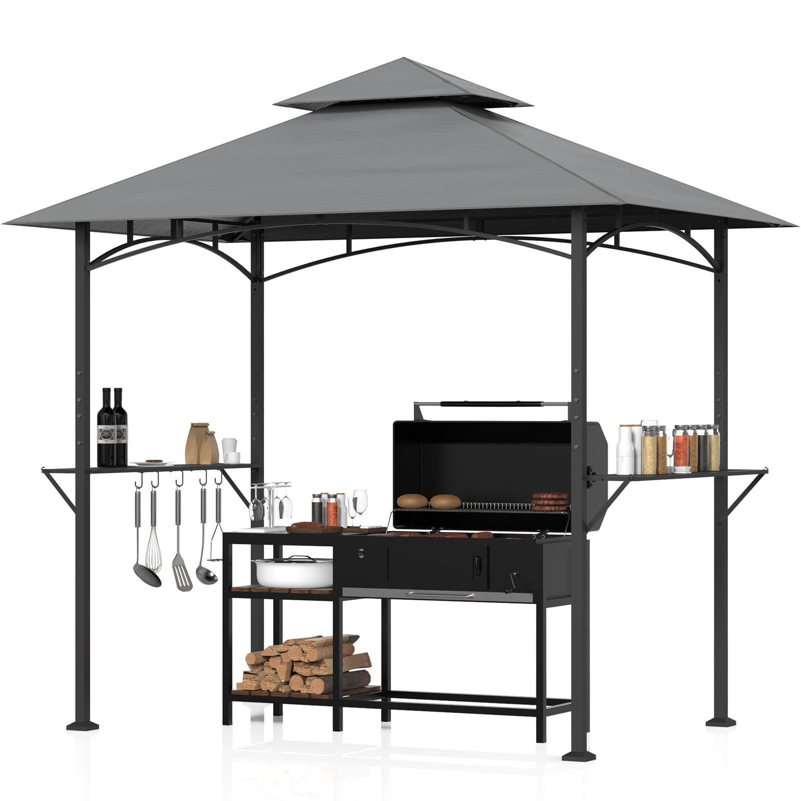 Huracan Grillpavillon Grau mit Doppeldach & Ablageflächen - Bild 2