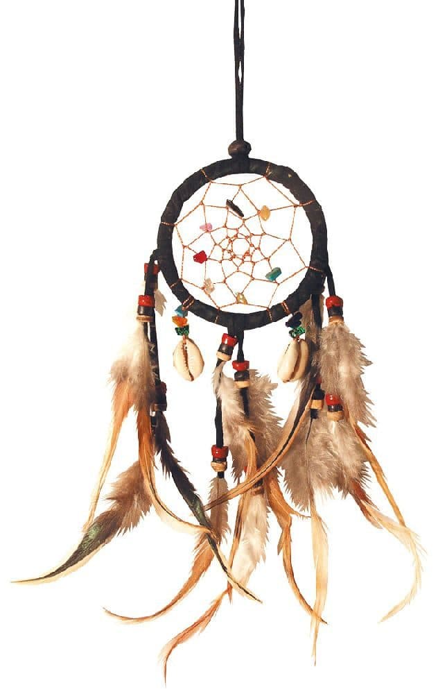Saraswati Traumfänger mit Edelsteinen und Kaurimuscheln Leder 7cm