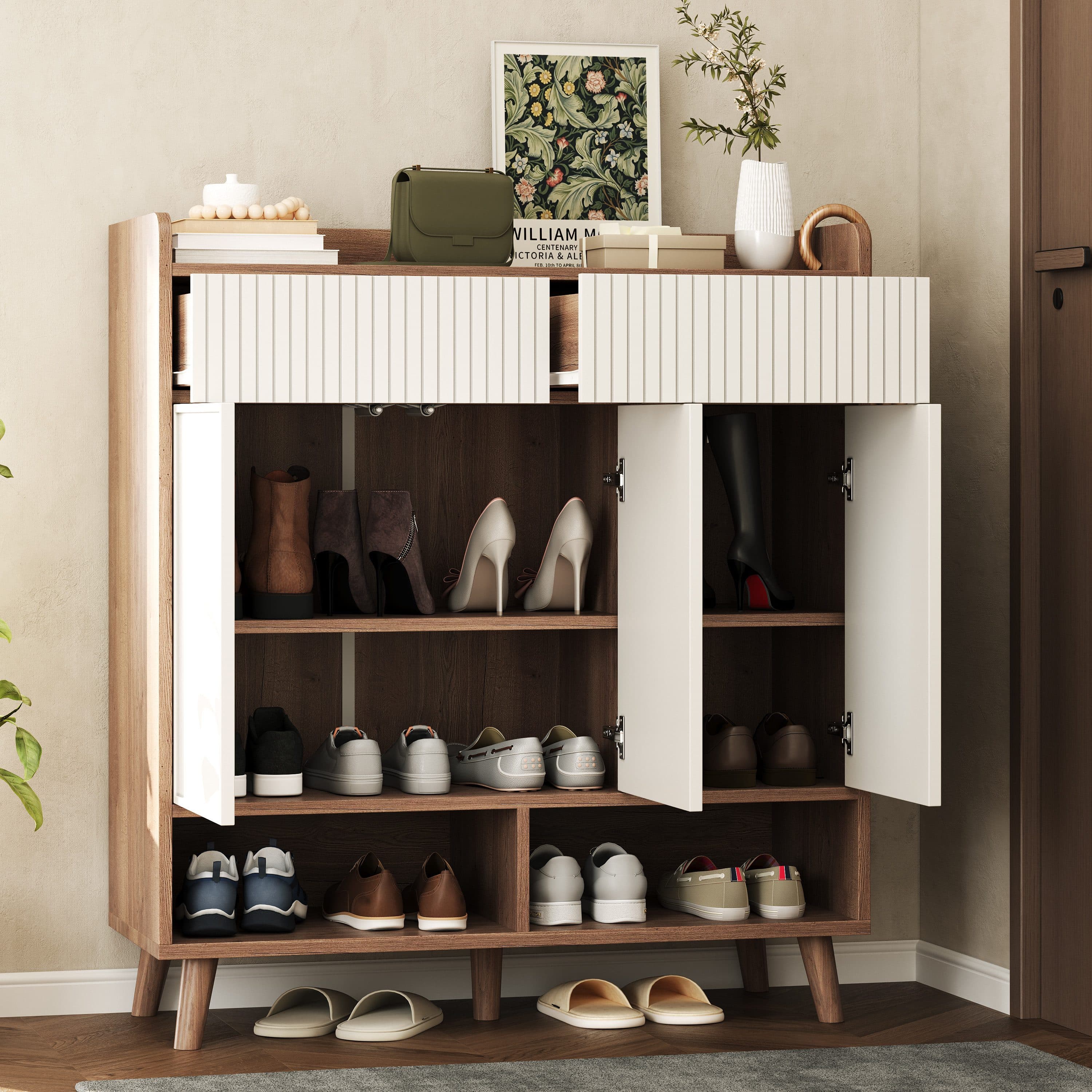 Flieks Schuhschrank Weiß/Natur mit Schubladen & Türen - Bild 2