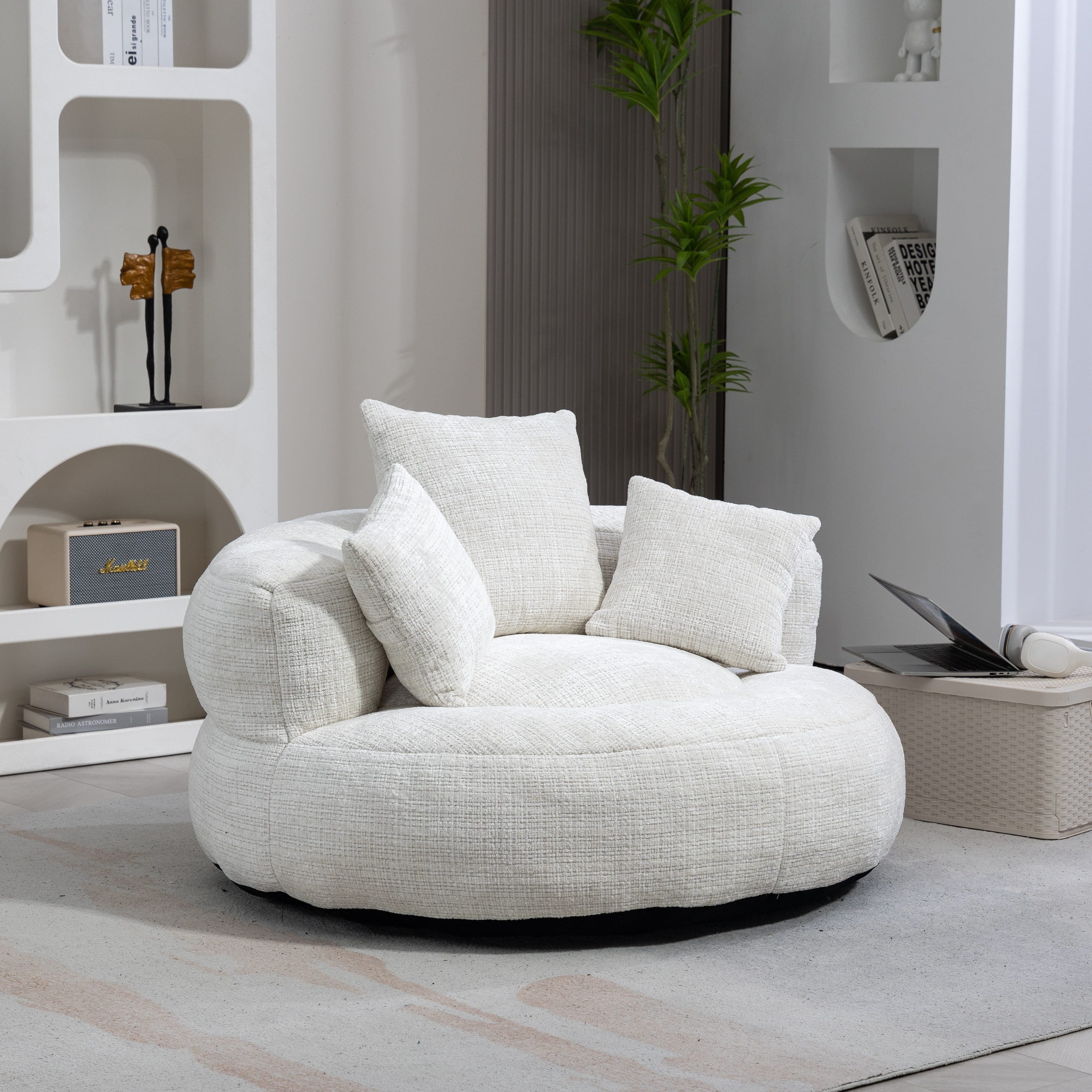 STILVORA Lazy Sofa Beige Chenille mit hohem Rücken und 3 Kissen - Bild 2
