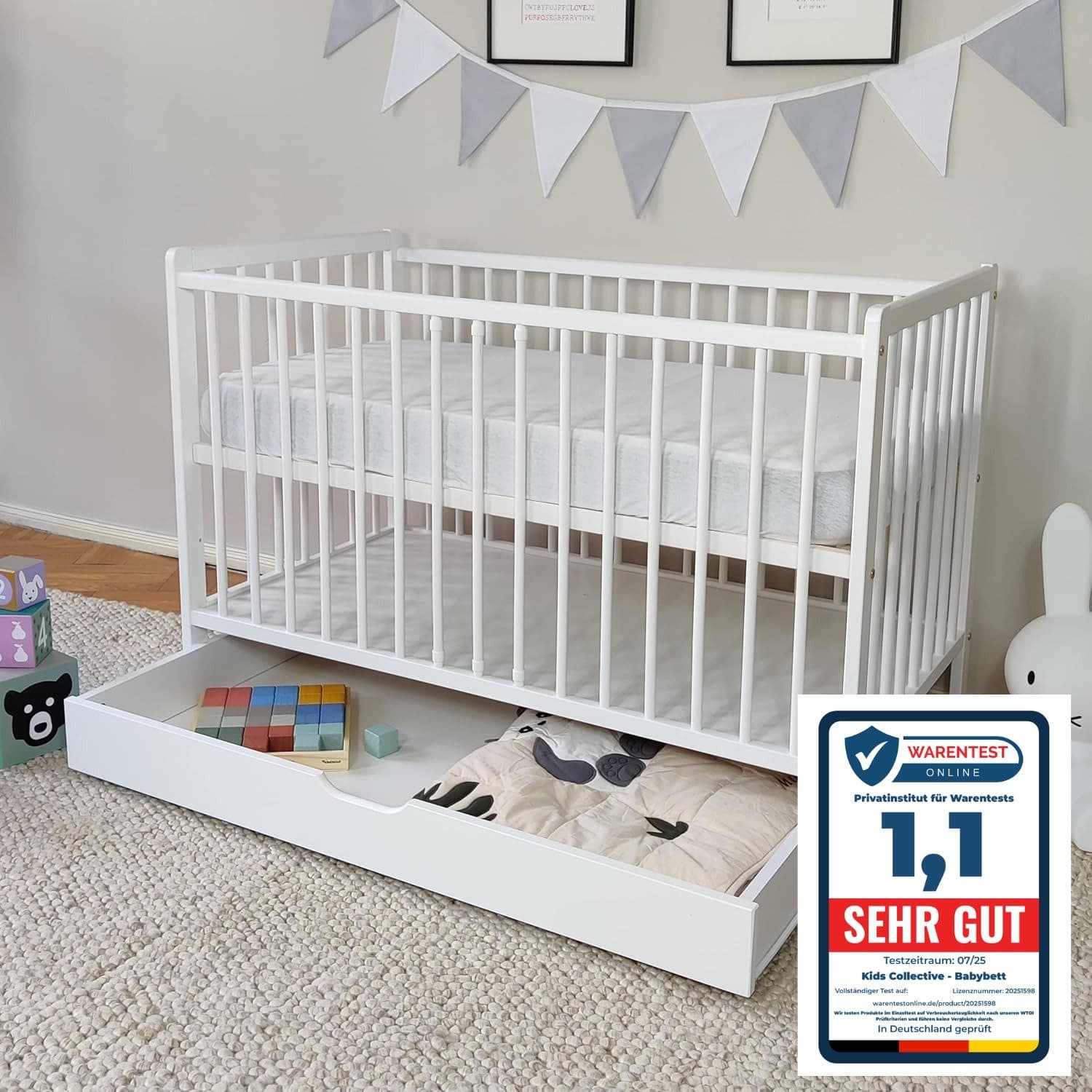 Kids Collective Babybett Weiß Massivholz mit Schublade und Lattenrost - Bild 2