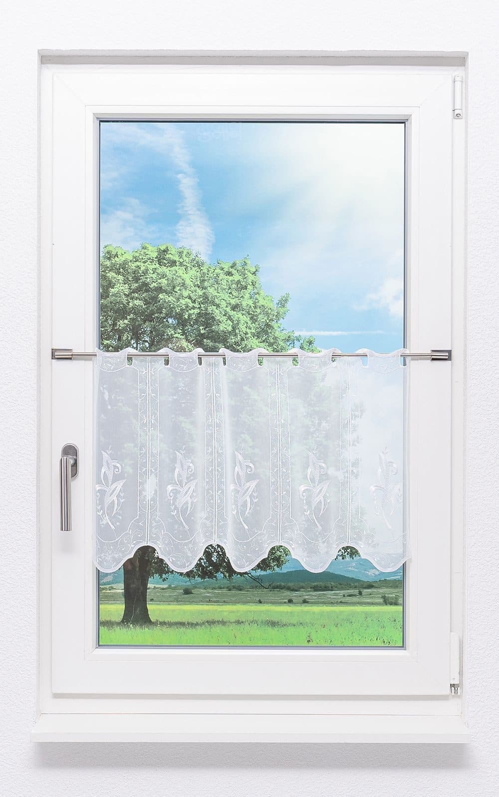 Plauener Spitze® Scheibengardine Exotisch Weiß Transparent - Bild 2