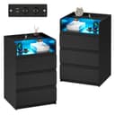 BEWISHOME Nachttisch mit LED, 2 Steckdosen, 2 USB, 2 Schubladen - Weiß/Schwarz Bild 2