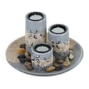 relaxdays Teelichthalter Set mit Tablett und Dekoschale Grau Beige Schwarz Bild 2
