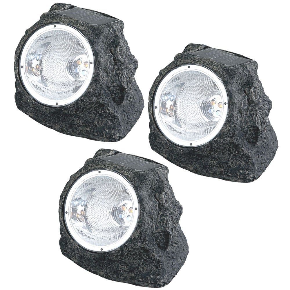 ETC-SHOP 3er Set LED Solar-Gartenstrahler Grau Stein-Design - Bild 2