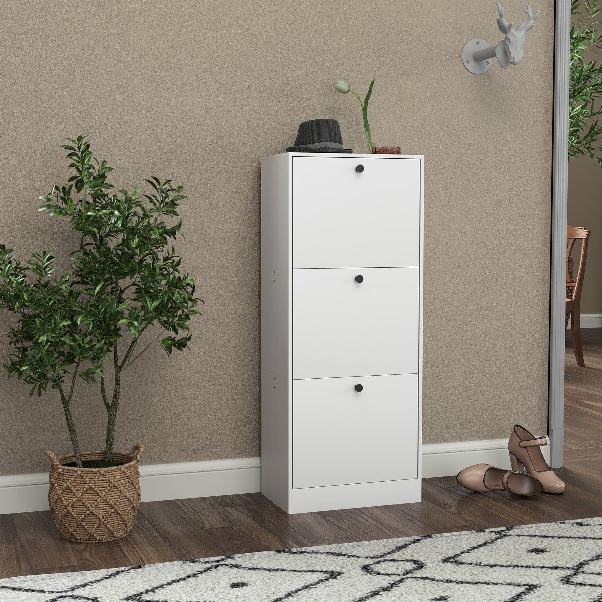 HOMCOM Schuhkipper Weiß 3 Klappen Verstellbar - Bild 2