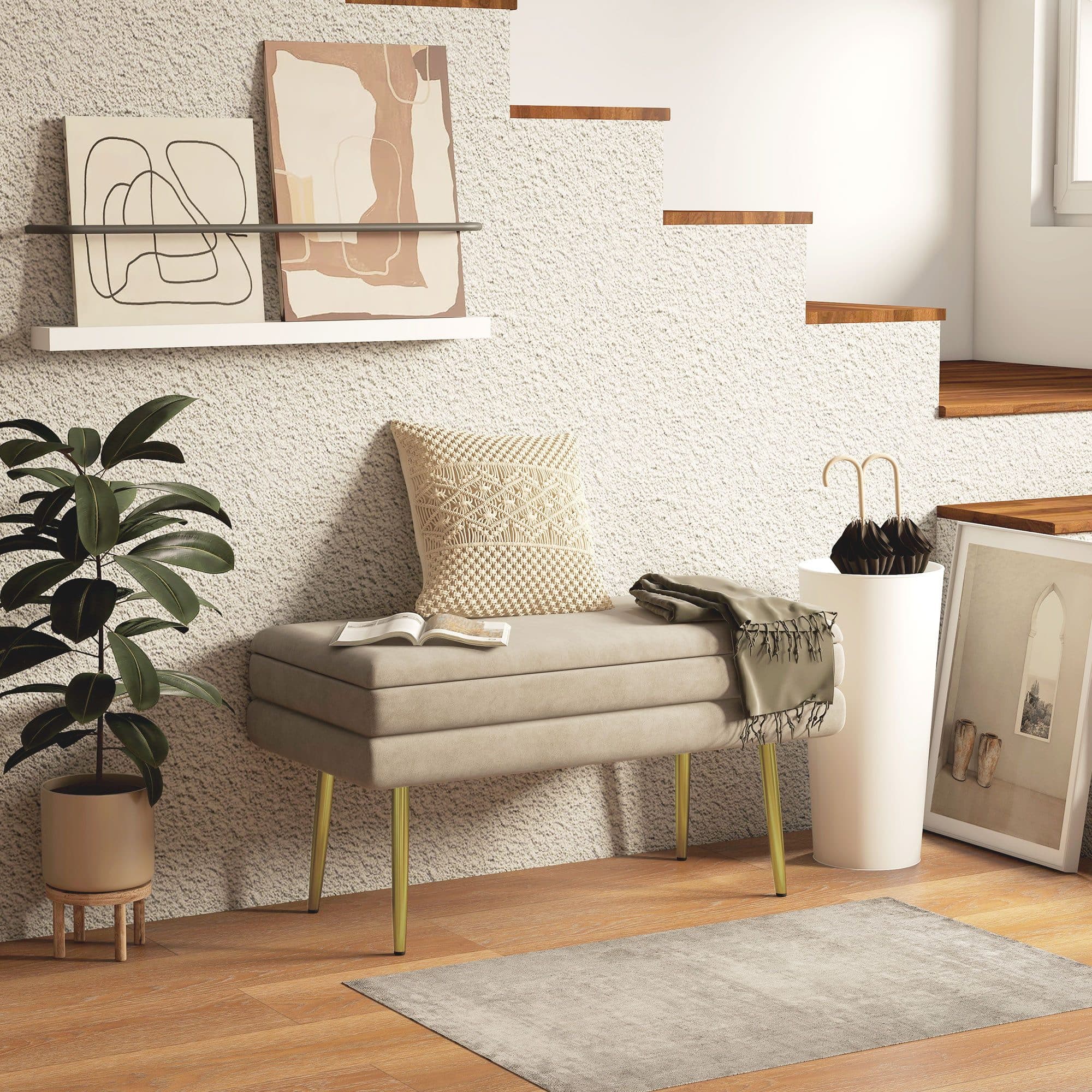 HOMCOM Sitzbank mit Stauraum Beige Samtoptik - Bild 2