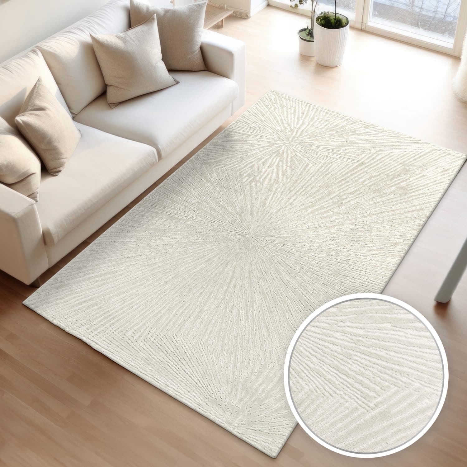 TT Home Teppich Kurzflor Beige Skandinavisch Boho Design - Bild 2