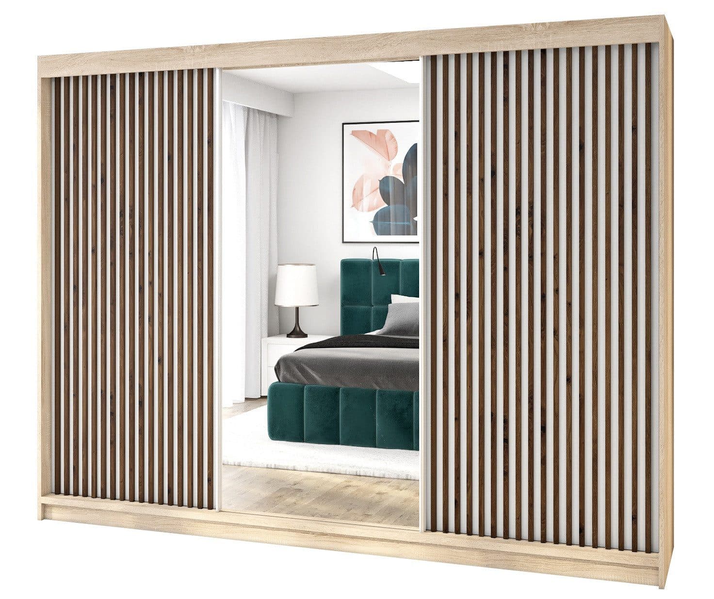 A&J MöbelLand Schiebetürenschrank FARA 200 cm mit Spiegel und 4 Schubladen - Bild 2