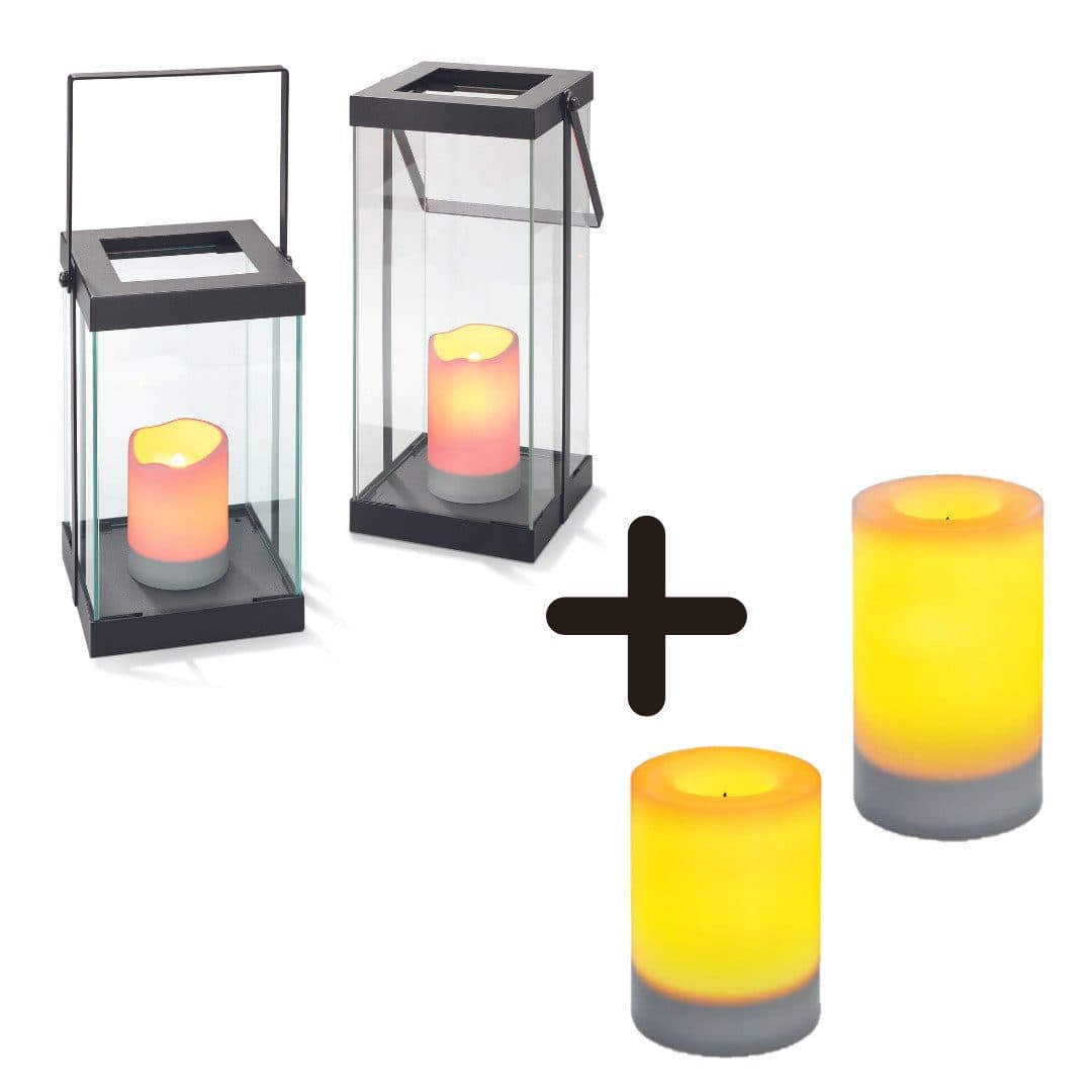 technik@all LED-Glaslaternen 2er Set mit Solar- und Batteriekerzen - Bild 2