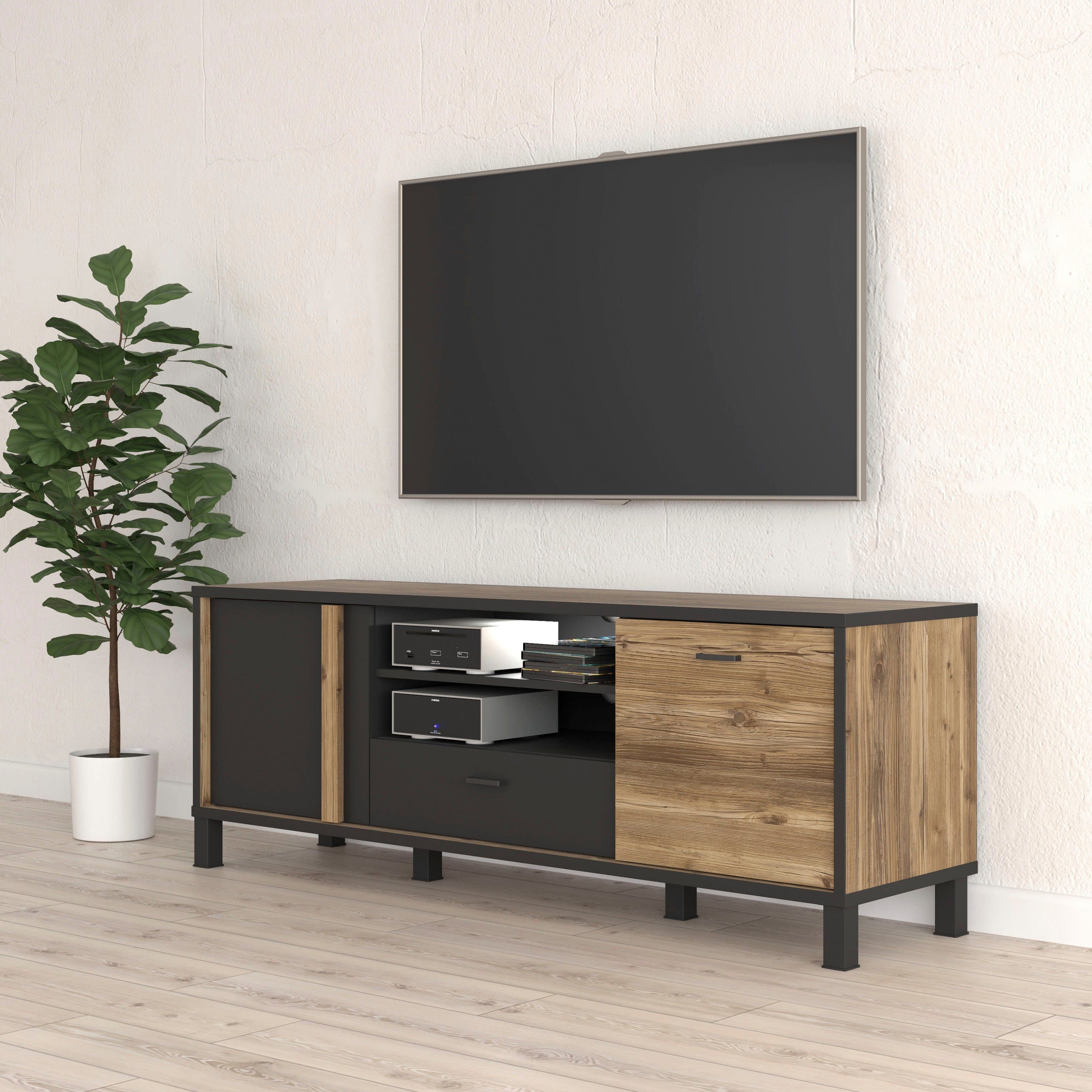 FORTE Lowboard Hayato TV-Schrank Modern Braun/Schwarz - Bild 2