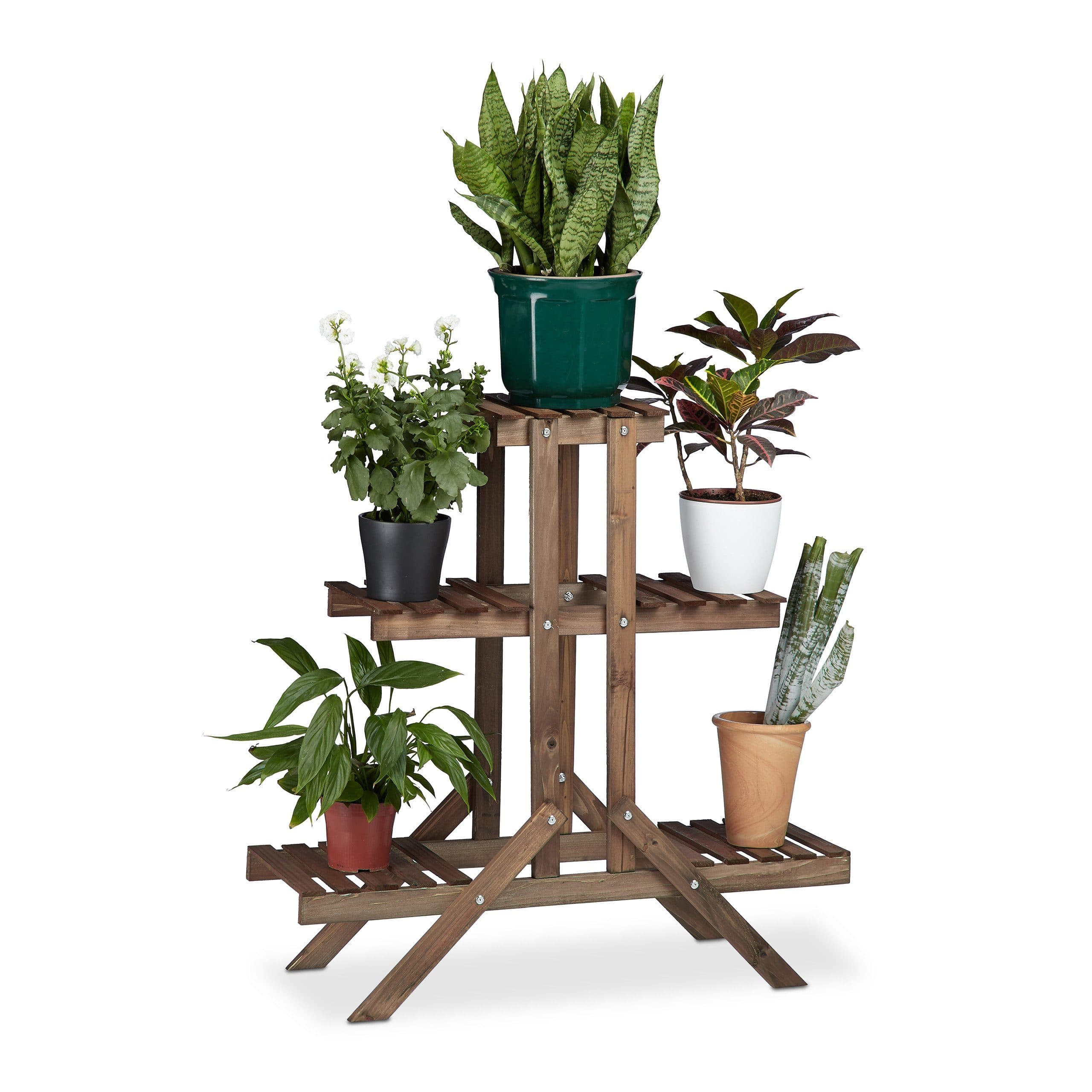 relaxdays Blumenständer Blumentreppe 3 Ebenen Schokobraun Holz - Bild 2