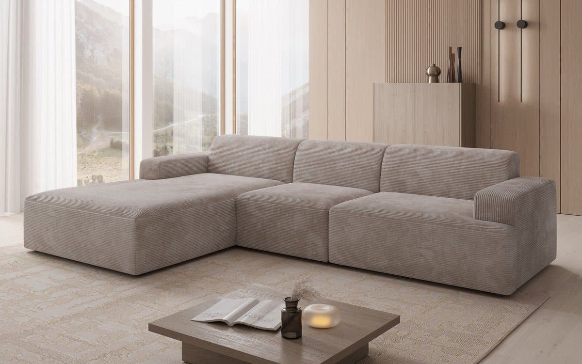 Luxusbetten24 Designer Sofa Monza L Maxi Cord für bis zu 6 Personen
