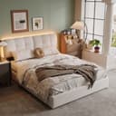 PXloue Stauraumbett Polsterbett mit Stauraum Hochklappbares Bett 140x200 cm Cremeweiß Bild 2