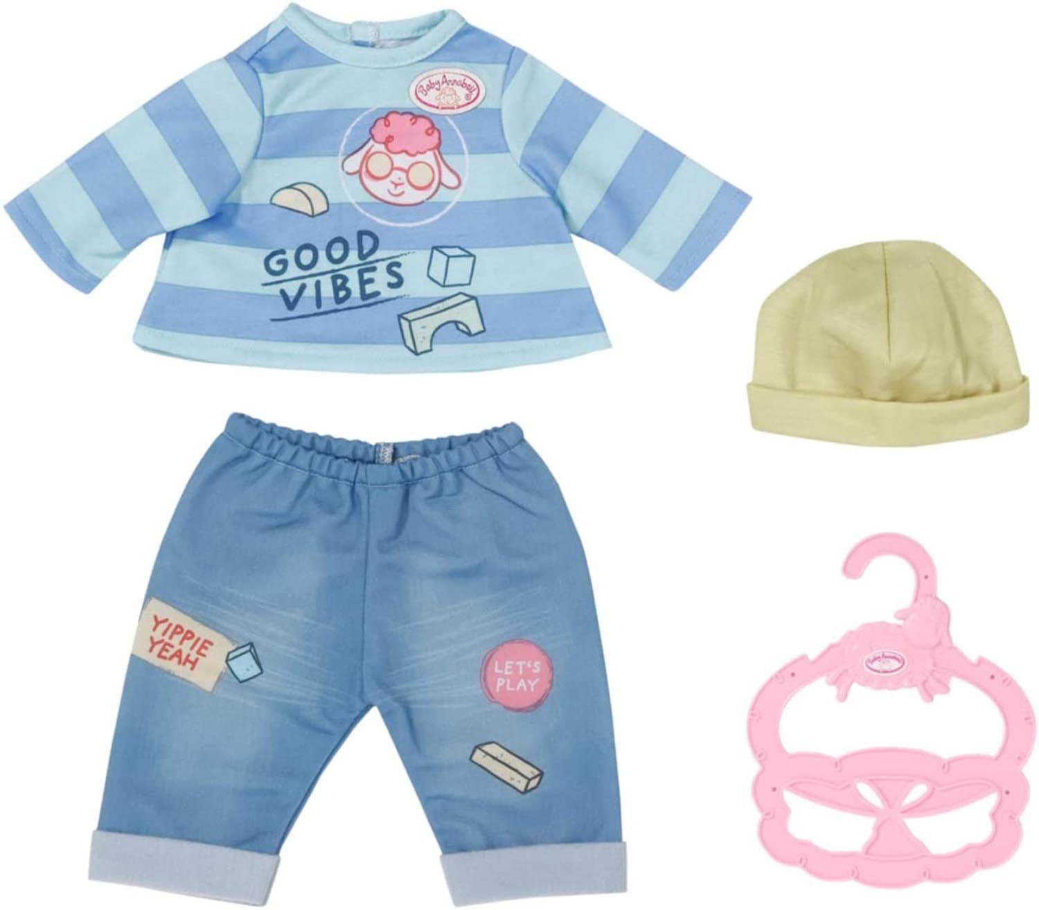 Zapf Creation Baby Annabell Outfit Blau Grün Longsleeve Jeans Optik Mütze