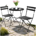 tectake Essgruppe Bistrotisch Set 3-tlg. Schwarz Pulverbeschichteter Stahl Bild 2