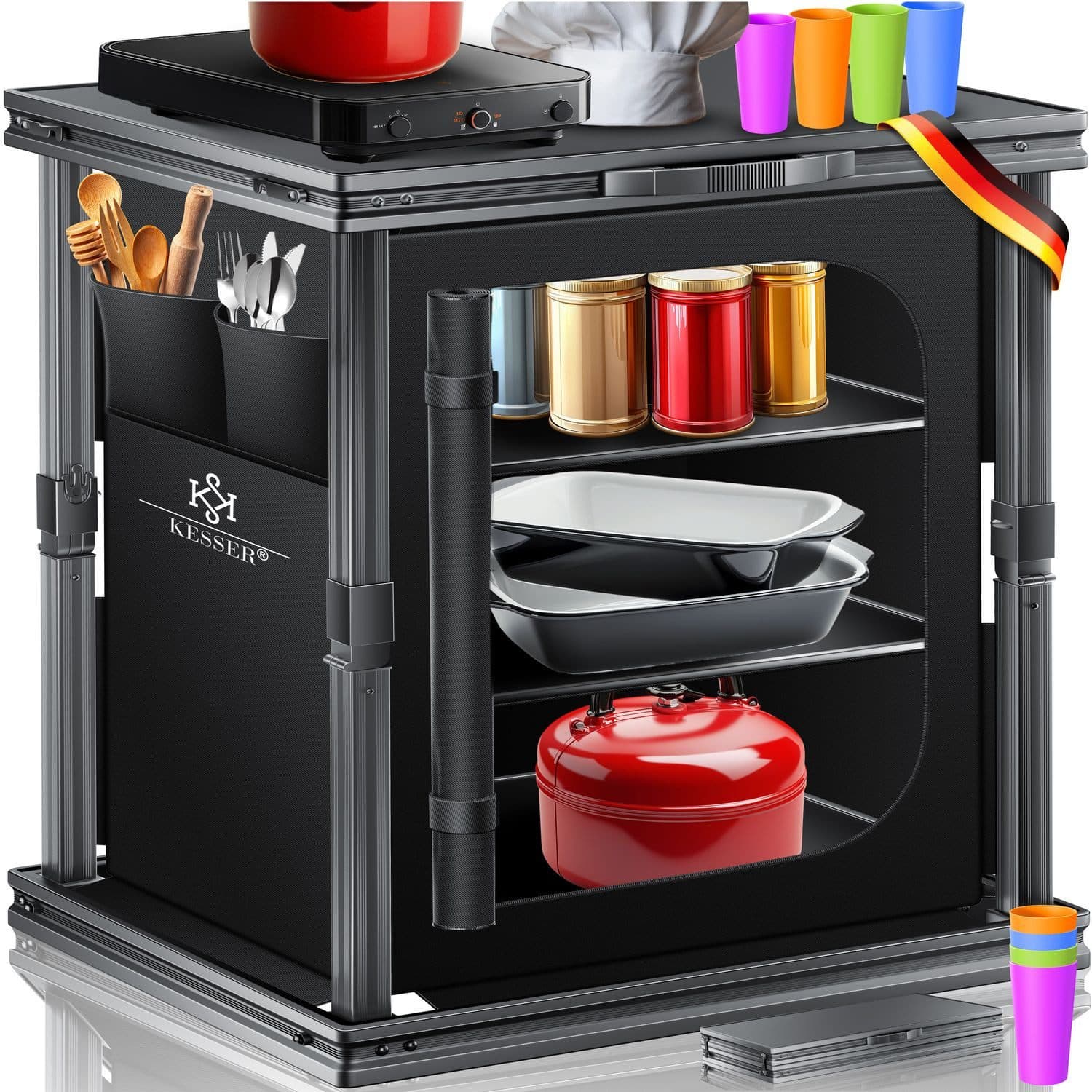 KESSER Faltbarer Campingschrank mit Aluminiumgestell Schwarz - Bild 2