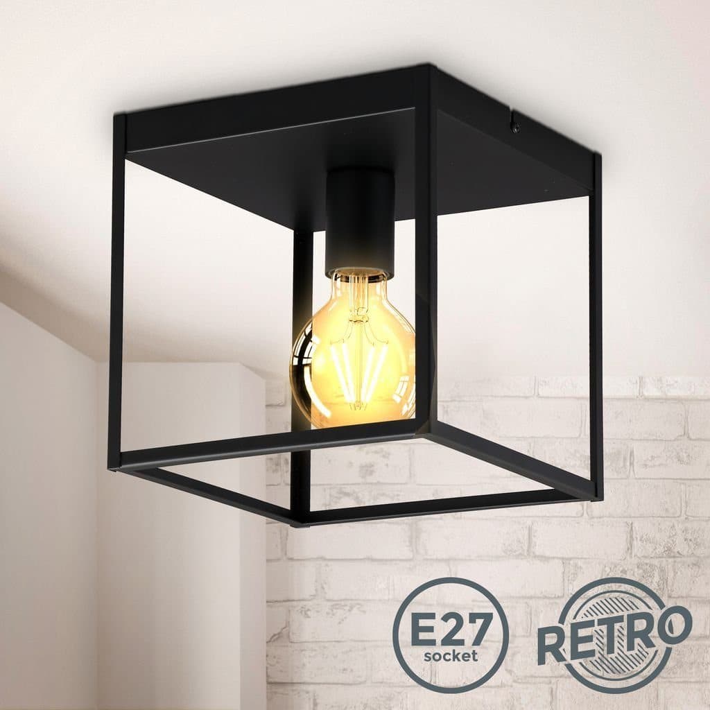 B.K.Licht Retro Deckenleuchte Schwarz Matt 1-flammig E27 Metall - Bild 2