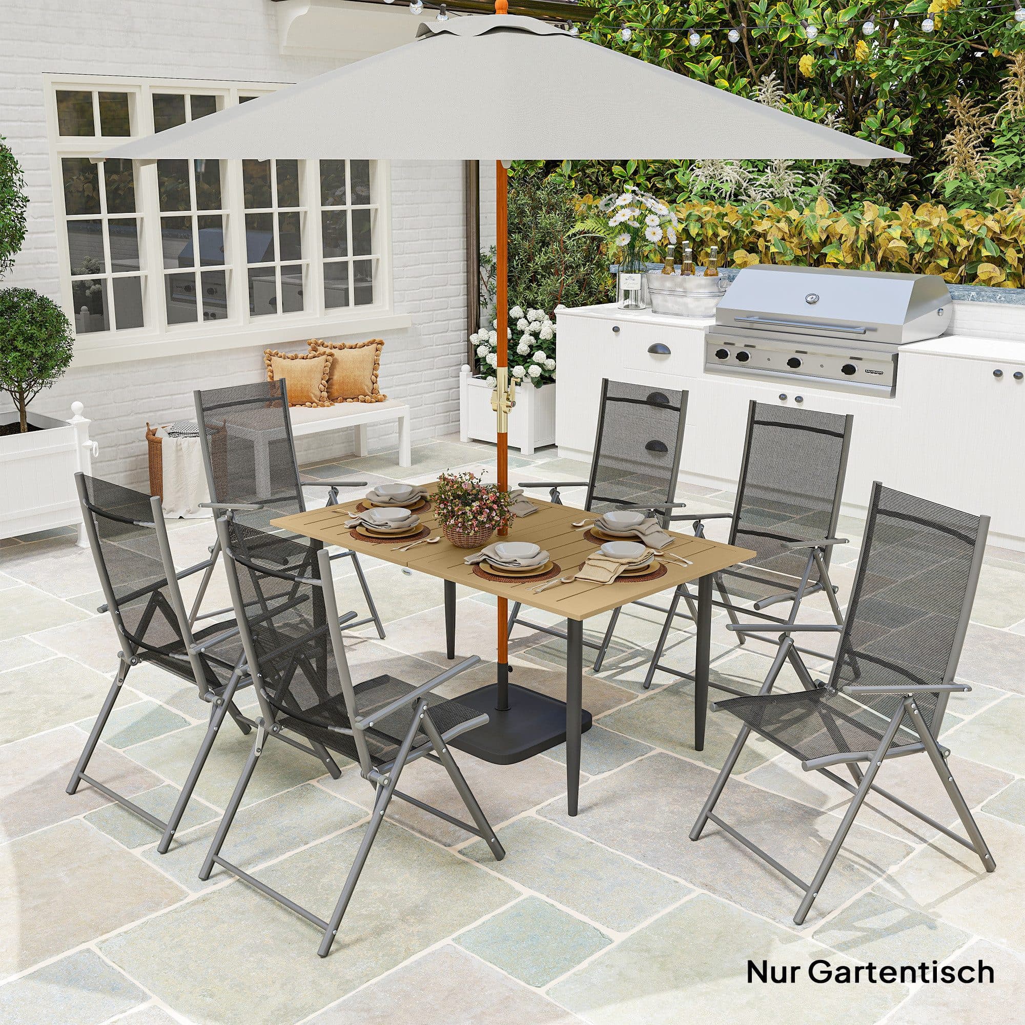Outsunny Gartentisch Braun Stahl Lamellendesign mit Schirmloch - Bild 2