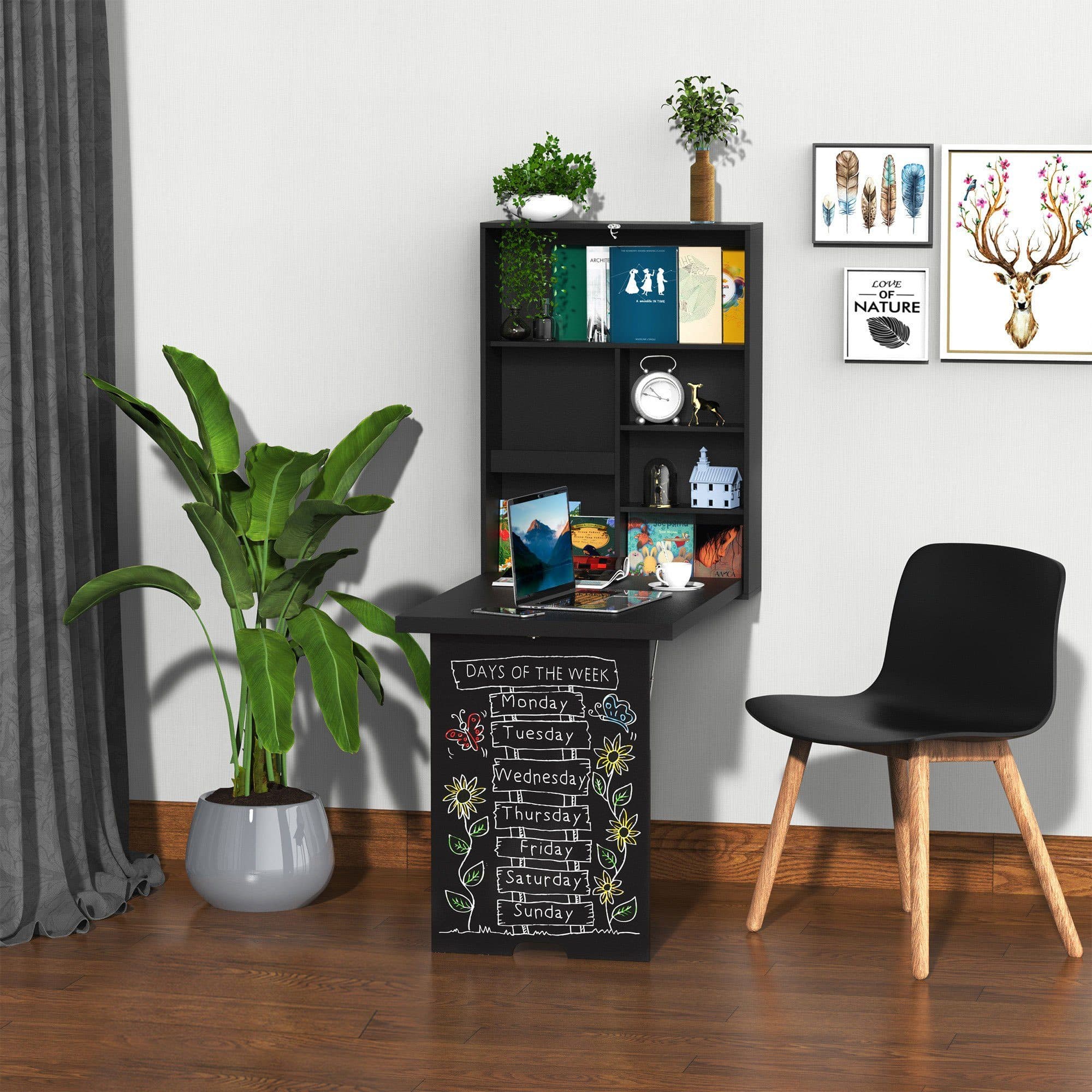 HOMCOM Klapptisch Wandtisch mit Tafel Schwarz - Bild 2