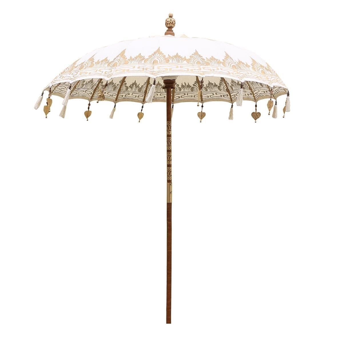Oriental Galerie Balinesischer Sonnenschirm Weiß Gold Handbemalt - Bild 2
