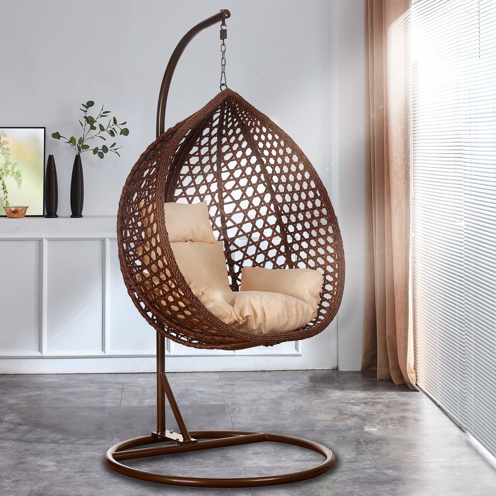 RAMROXX Hängesessel Luxus Style XXL Rattan Braun Beige mit Relaxkissen - Bild 2