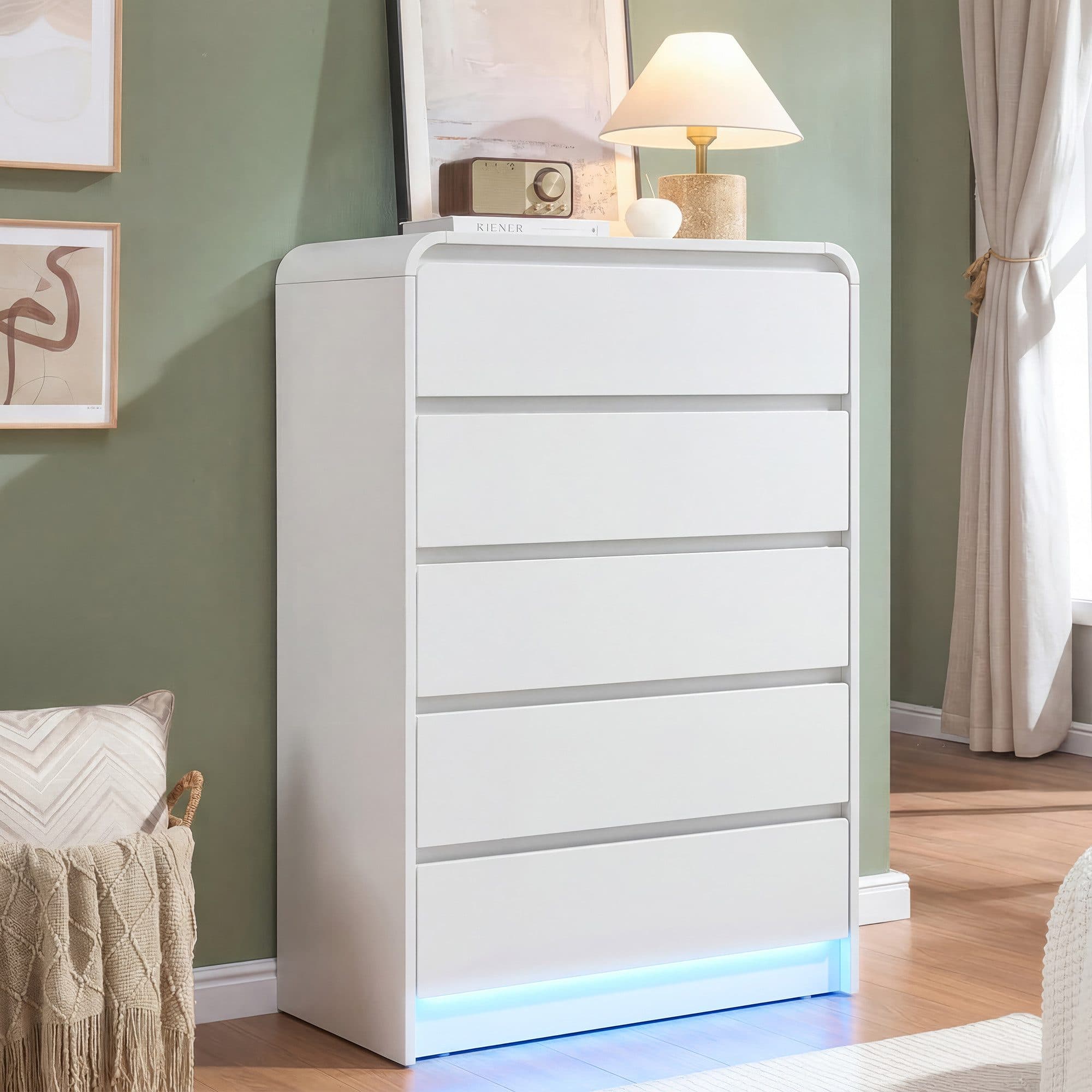 ADWOLT Kommode Weiß mit 5 Schubladen und LED-Beleuchtung - Bild 2