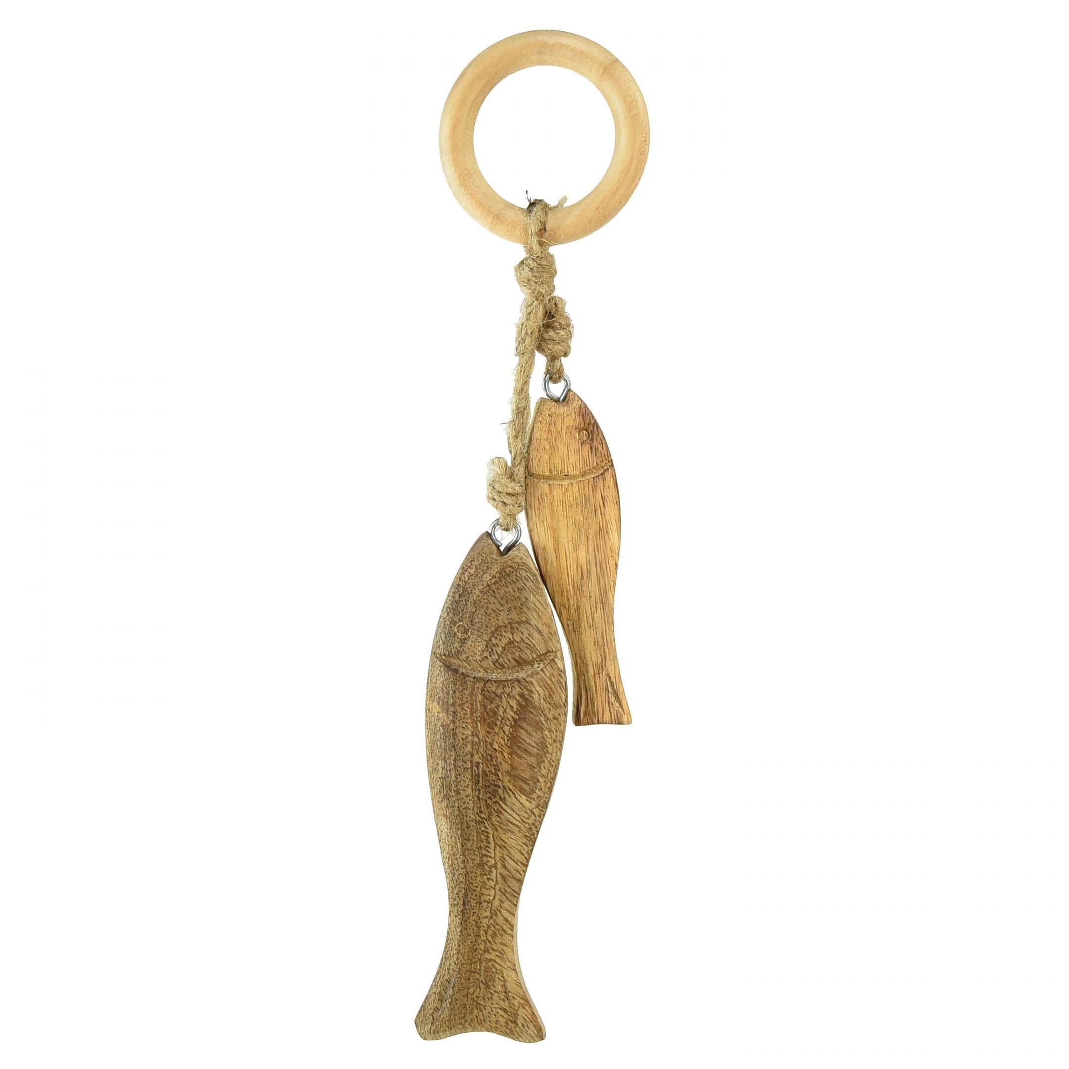 DIJK Dekofigur Set 2x Holzfisch Maritime Deko Handgeschnitzt Mangoholz - Bild 2