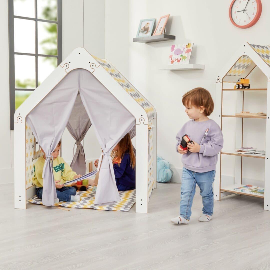 COZYCOLLECTIONS Montessori Spielhaus Holz Weiß mit abnehmbarem Stoffbezug - Bild 2