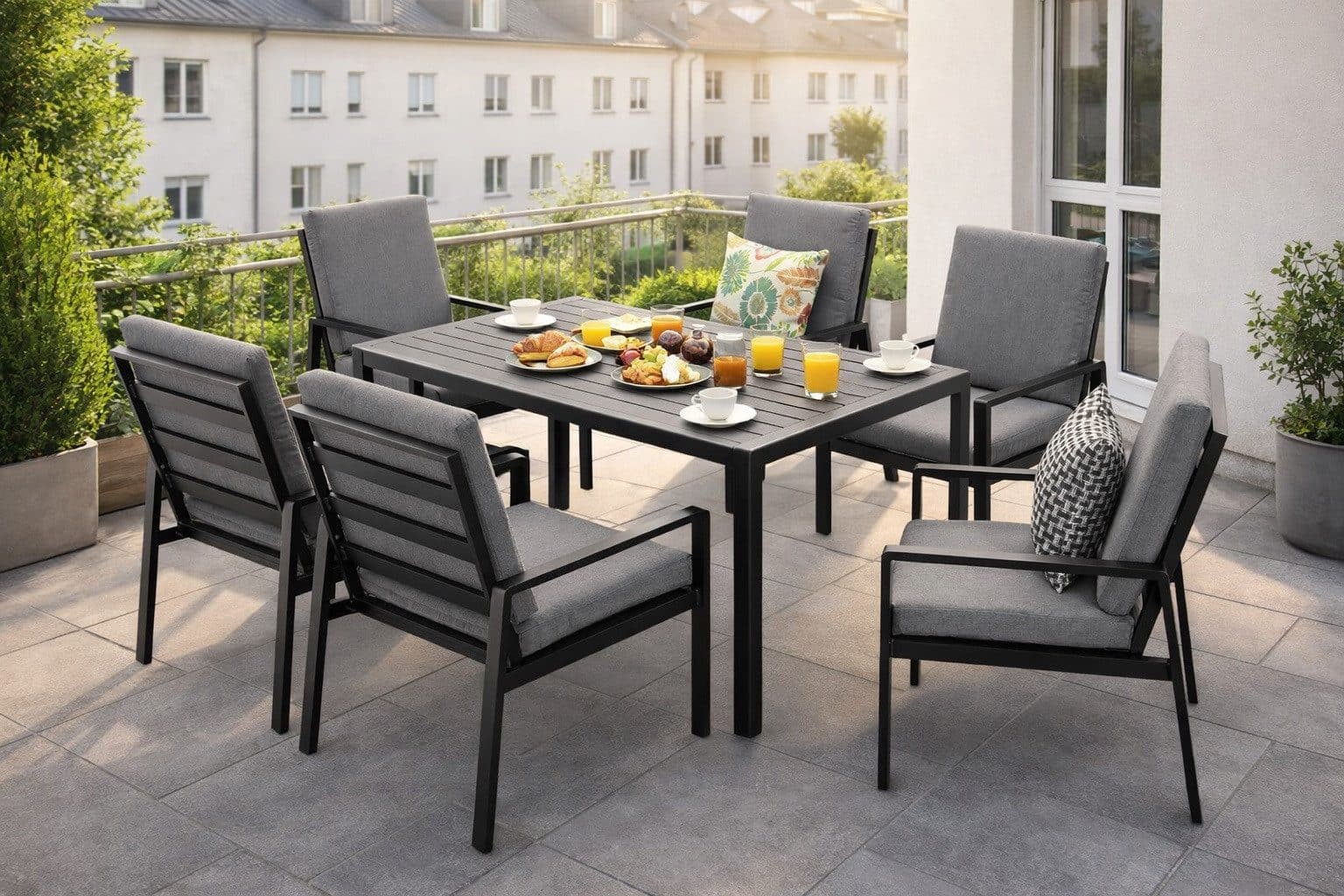 MeXo Gartenlounge-Set 7-tlg. Aluminium Schwarz Polywood - Bild 2
