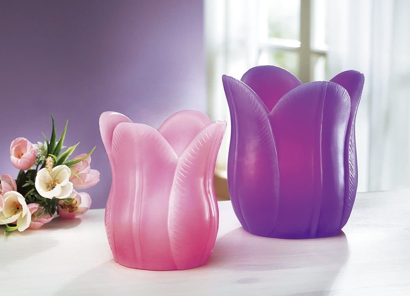 Luna24 LED Dekolicht Tulpe 2er Set Warm Weiß Batteriebetrieben