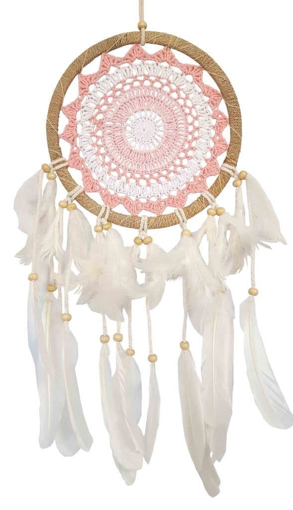 Saraswati Traumfänger Pink Sisal mit gewebtem Netz