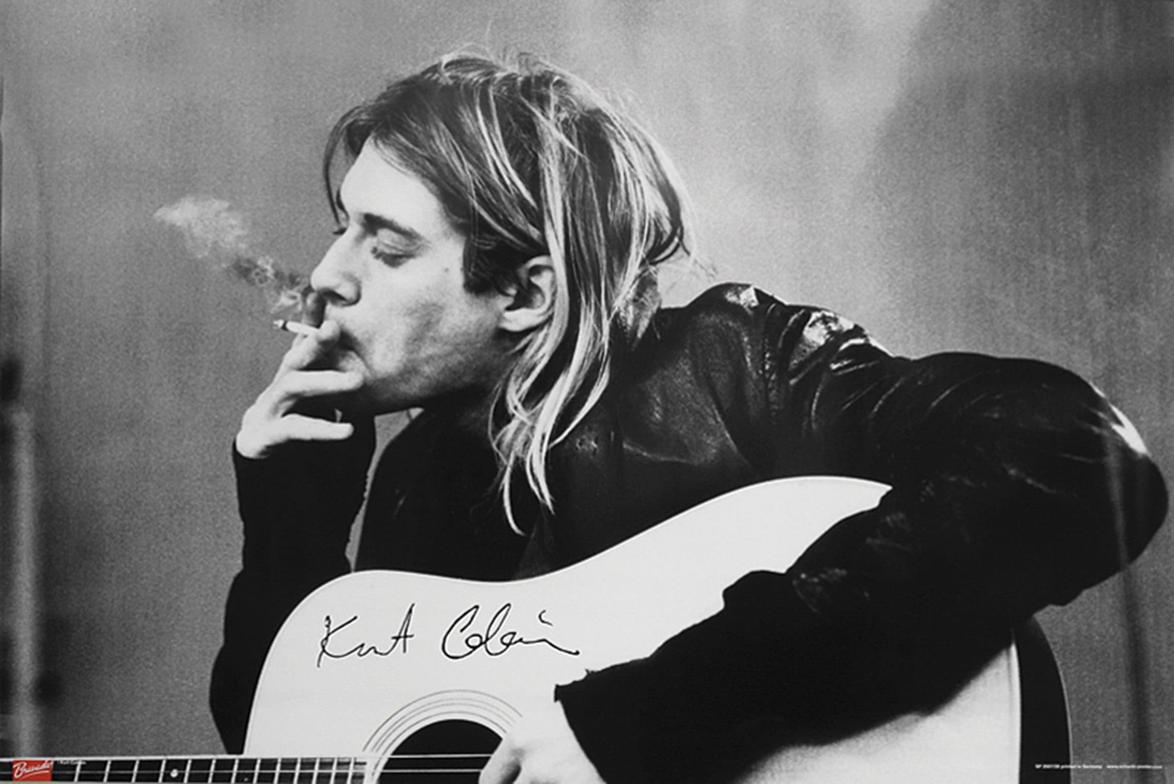 Close Up Poster Nirvana Kurt Cobain Rauchend Gitarre Retro - Bild 2