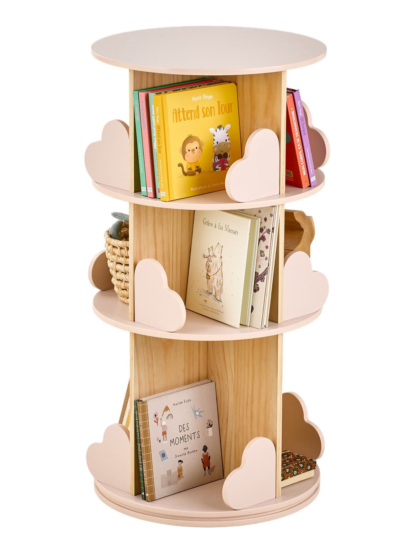 vertbaudet Dreh-Bücherregal 3 Ebenen Rosa Kinderzimmer - Bild 2